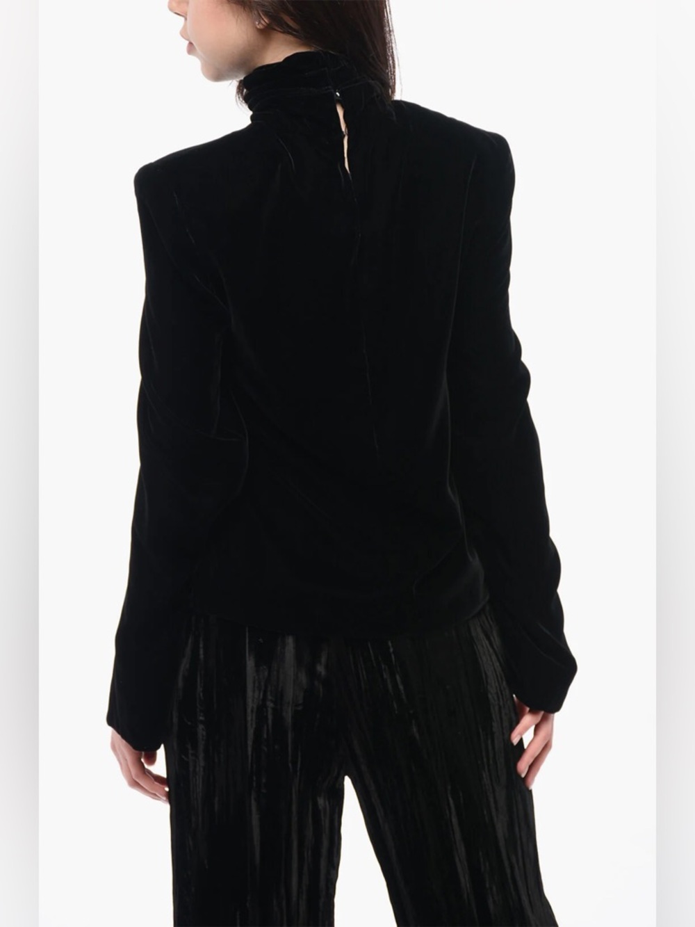 Saint Laurent Velvet High Neck Blouse Black FR38 NWT Authentic YSL Top Luxury
